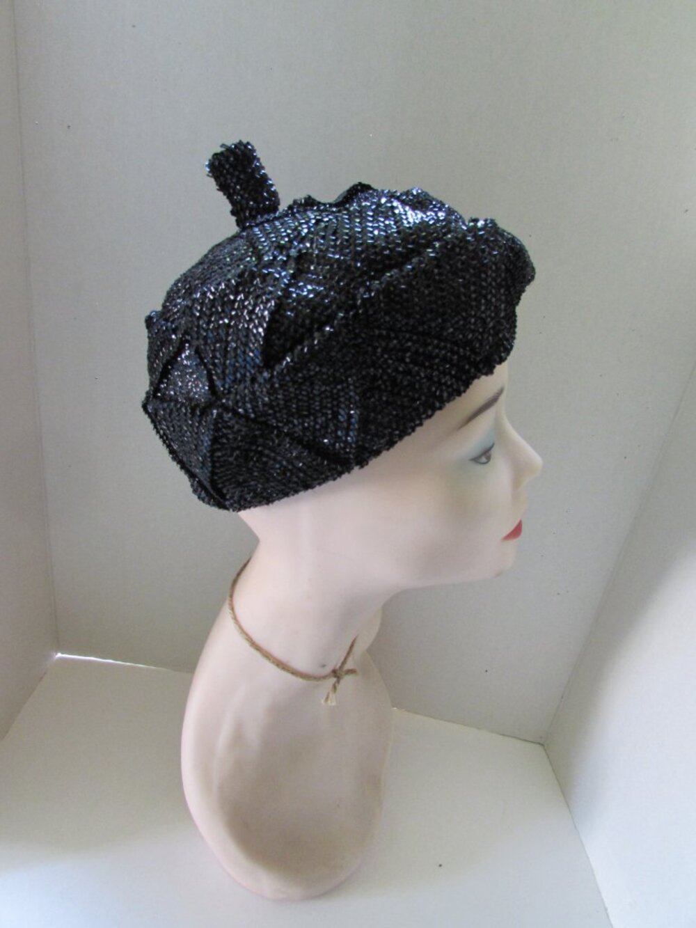 Vintage Black Cello Topper Hat Angled Chevrons